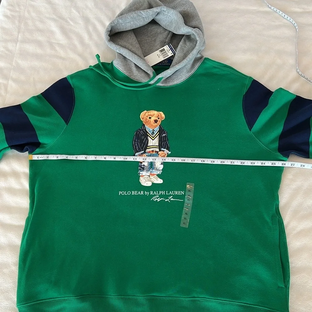 🎉Host Pick🎉Polo Ralph Lauren Green Multi Polo Bear Hoodie XL - Picture 6 of 10